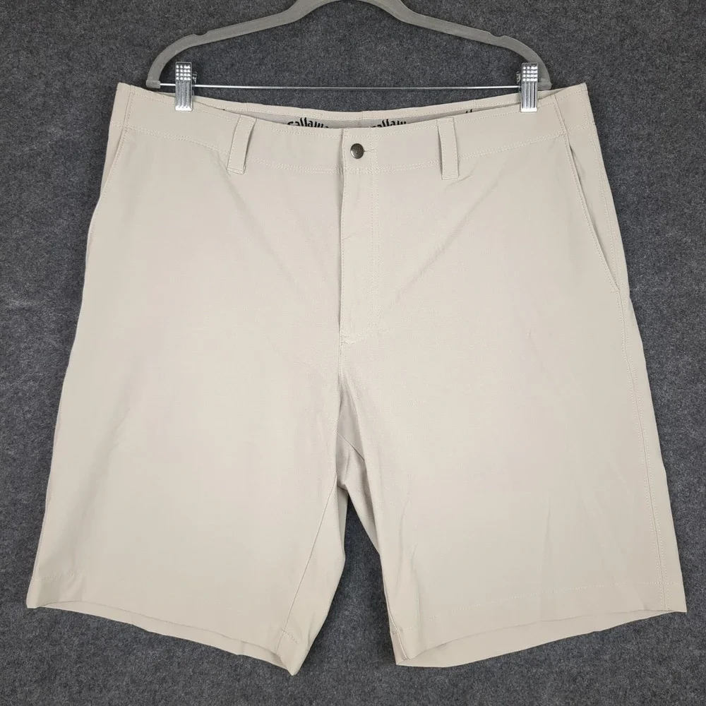 Callaway Mens Golf‎ Shorts Flat Front Beige Size 38 Polyester Elastane